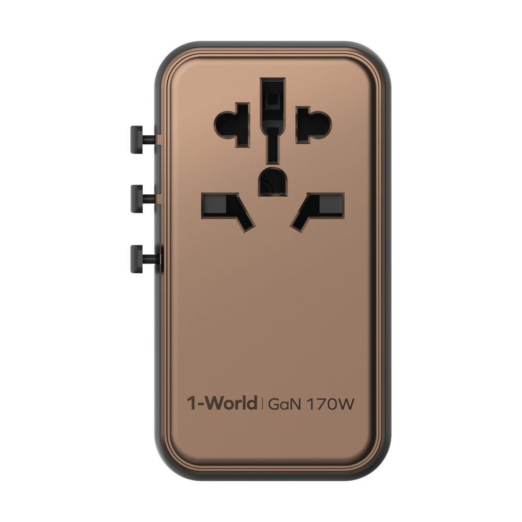 محول سفر Momax 1-World GaN بقدرة 170 واط | 4 منافذ + AC | تيتانيوم صحراوي محول سفر Momax 1-World GaN بقدرة 170 واط | 4 منافذ + AC | تيتانيوم صحراوي